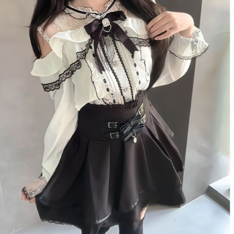 Blouse Off Shoulder - 일본 고딕 Y2K 로리타 스타일 세트
