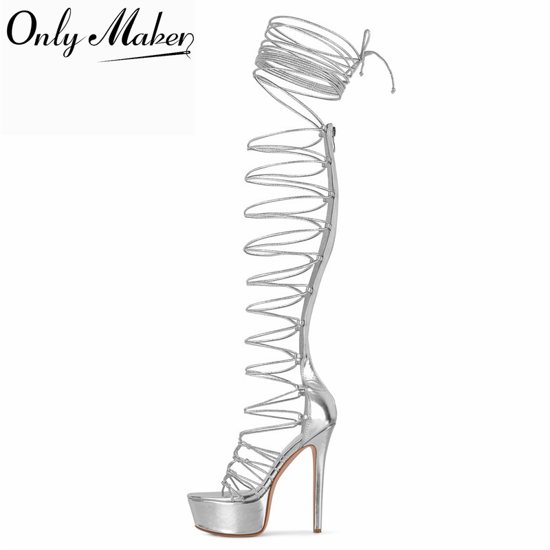 Sandal Strappy Heeled - 오닐메이커 실버 색상의 앞코가 뚫린 레이스업