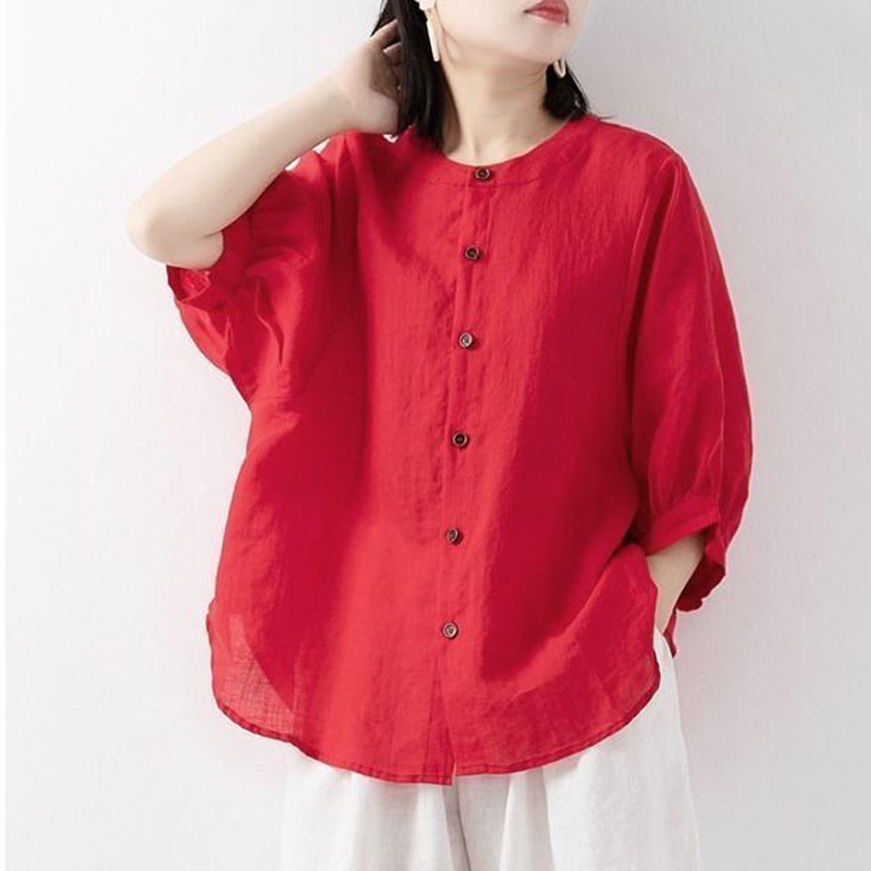 Blouse Off Shoulder - 면과 린넨 셔츠 여성용 봄 여름