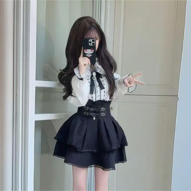 일본 고딕 Y2K 로리타 스타일 세트 여성용 달콤한 레 - Blouse Off Shoulder 리뷰 및 가격