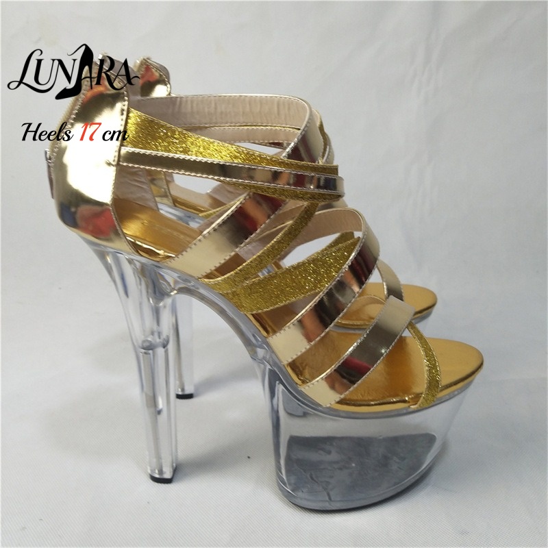 17cm/7인치 골드 메탈릭 스트랩 오픈토 플랫폼 스틸 - Sandal Strappy Heeled 리뷰 및 가격
