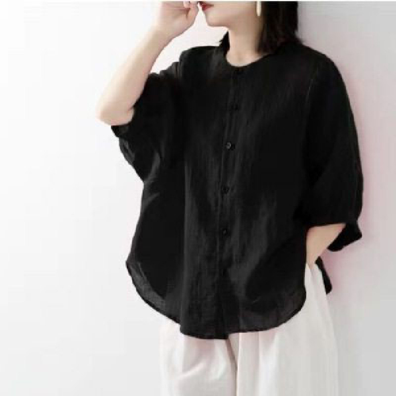 면과 린넨 셔츠 여성용 봄 여름 얇은 단색 랜턴 소매  - Blouse Off Shoulder 리뷰 및 가격