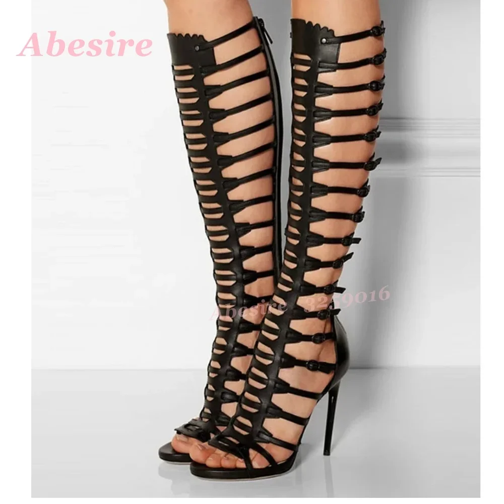 여성용 피프토 멀티 버클 여름 샌들 블랙 속이 빈 스틸 - Sandal Strappy Heeled 리뷰 및 가격