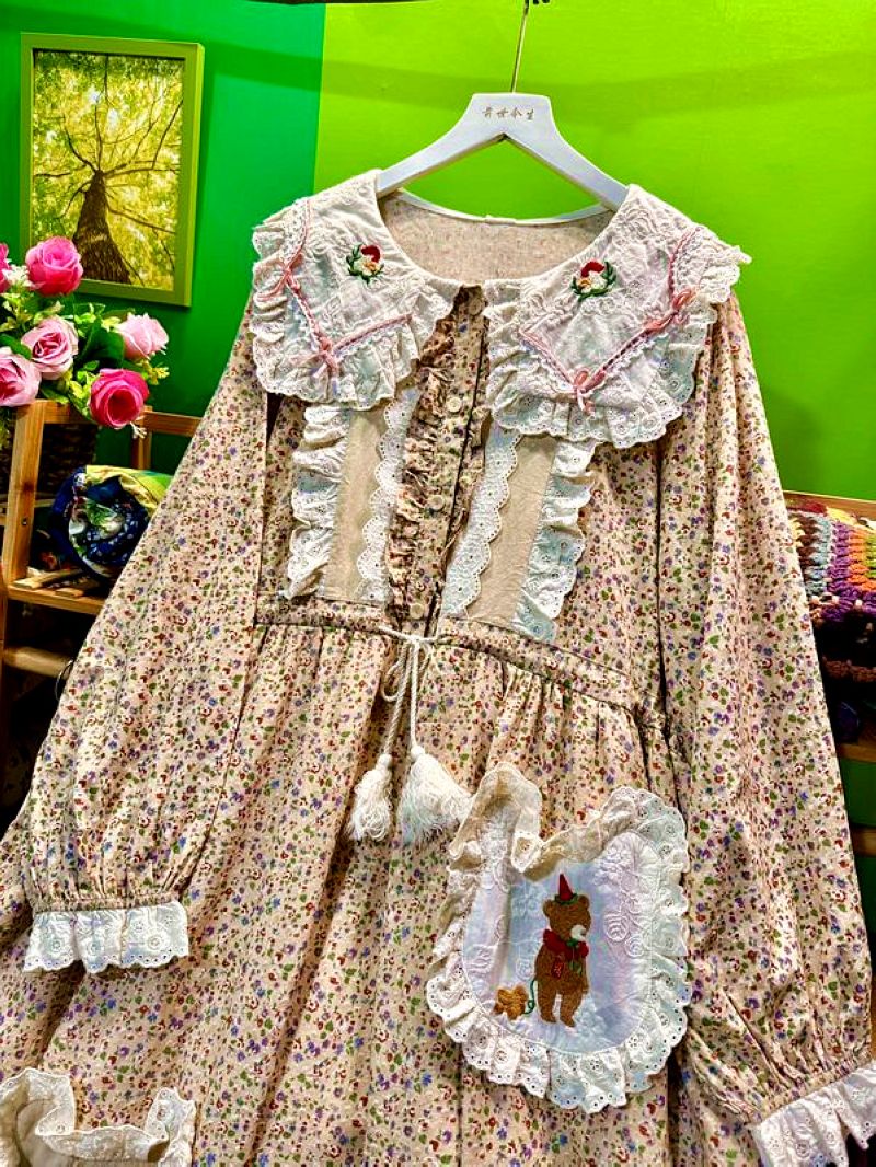 가을 코튼 러프 레이스 스위트 보우 로리타 패치워크 미 - Midi Skirt Floral 리뷰 및 가격